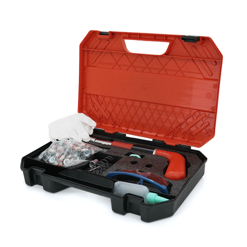 Пістолет будівельно-монтажний YT-198406, для цвяхів діаметром 7,3мм, захисні окуляри, + 100 цвяхів монтажних піроксилінових, Валіза, Red