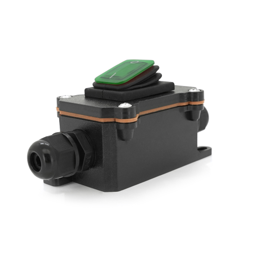 Вимикач зовнішнього монтажу, зелена кнопка з підсвічуванням, двосторонній висновок, IP65, AC:110-250V, 20A, Black