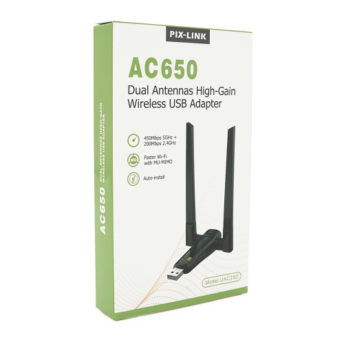 Бездротовий мережний адаптер Wi-Fi-USB LV-UAC23D, RTL8811CU, з подвійною антеною, 802.11 a / с, 600Mbps, Box