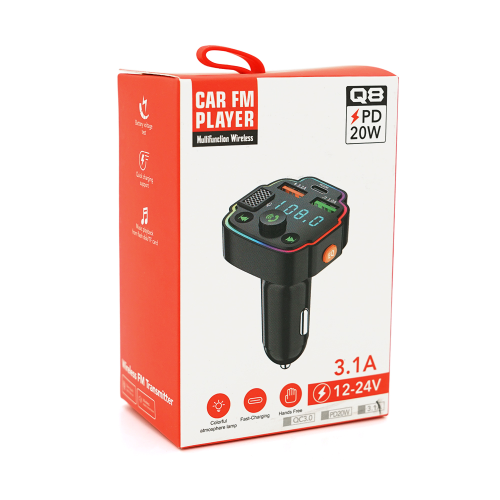FM-модулятор Q8 з еквалайзером, 3.1A, USB, TF, 55.5х41.5х37.5