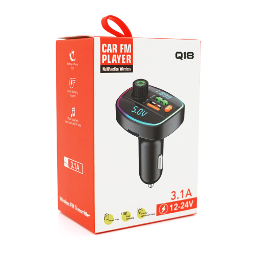 FM-модулятор Q18 з еквалайзером, 3.1A, USB, TF, 55.5х41.5х37.5