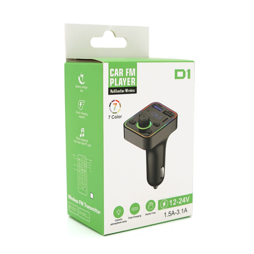 FM-модулятор D1, підсвічування 7 кольорів, 1.5-3.1A, USB, TF, 49.5х41х36