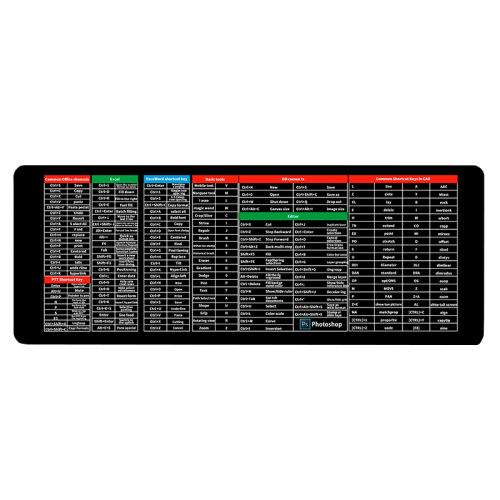 Килимок 300*700 тканинний English Shortcut keys-1 з боковою прошивкою, товщина 2 мм, Black, Пакет