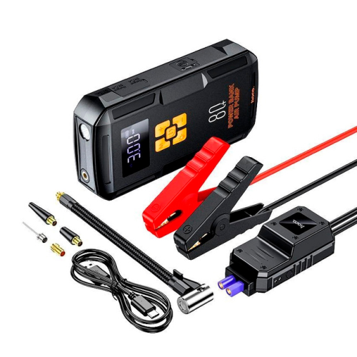 Пусковий прилад для акумулятора автомобіля+ насос HOCO QS2, Power Bank 8000mAh, 2xUSB+ Type-C, корпус пластик, Box