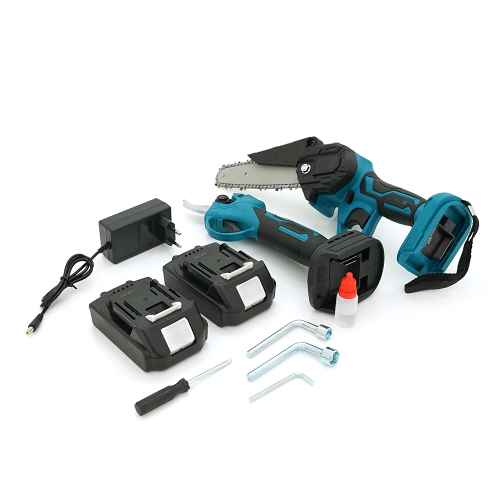 Набір акумуляторна пилка 15см+ акумуляторний секатор, 2 акумулятори+зарядка, Blue, Case