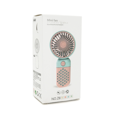 Портативний вентилятор Z8, 1 режим, вбудований акумулятор, USB кабель, Mix Color, Box
