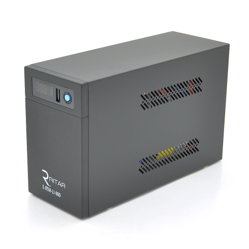 ДБЖ Ritar E-RTM-LI-800 (480W), LCD, AVR, 3st, 2xSCHUKO socket, АКБ LiFePO4x12V77Wh, Metal Case (225*85*141) 3,3кг (300*278*440)