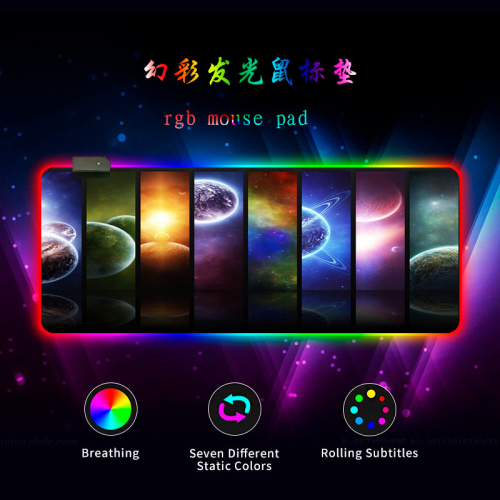 Килимок 300*800 для миші &amp;quot;Planets&amp;quot; тканинний з боковою прошивкою, товщина 3 мм, RGB підсвічування, живлення USB 1,8 м, Color Box