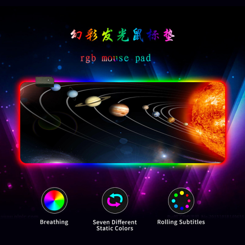Килимок 300*800 для миші &amp;quot;Solar system&amp;quot; тканинний з боковою прошивкою, товщина 3 мм, RGB підсвічування, живлення USB 1,8 м, Color Box
