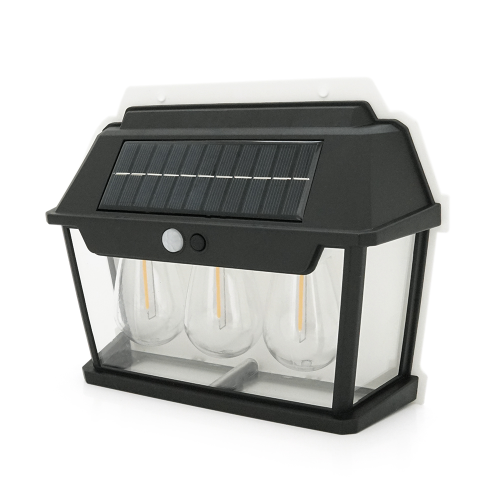 Вуличний ліхтар YT9993 c сонячною панеллю+датчик руху, 3 лампи, вбудований аккум, кріплення на стіну, Black, Box