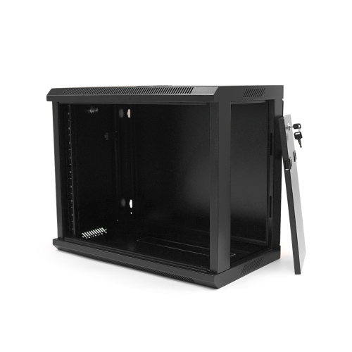 Шафа Merlion 9U, 600*350*500 (Ш*Г*В) мм загартоване скло, чорна, сталь 1,2мм, із замком (у розібраному вигляді!!!), Black