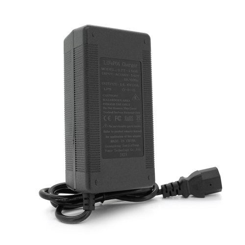 Зарядний пристрій акумуляторів LiFePO4 12V (14.6V), 4S,10A, штекер Triangle plug (T-tipe / C13 / IEC). з індикацією, 133х67х45mm, 0.3kg