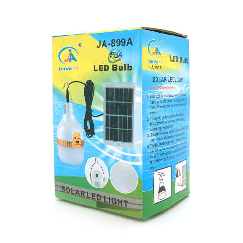 Лампа із вбудованим акумулятором Junai JA-899A, живлення від USB+Solar панелька 100х60мм, Box