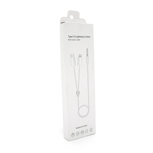 Кабель-перехідник JH-CM32 Jack 3.5mm(M) =&amp;gt; Lighting(M)+Type-C(M), 1м, White, Box