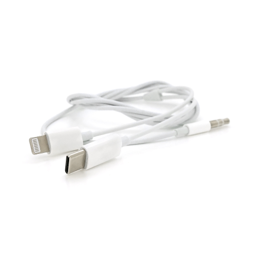 Кабель-перехідник JH-CM32 Jack 3.5mm(M) =&amp;gt; Lighting(M)+Type-C(M), 1м, White, Box
