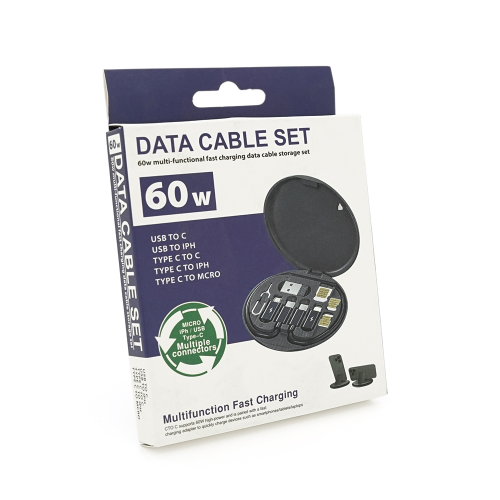 Кабель Data Cable Set, Type-C-Type-C+ перехідники (USB+Lighting+Micro), 60W, White, довжина 0.2м, Case