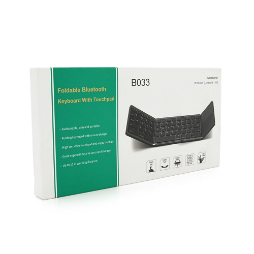 Клавіатура бездротова B033, розкладна, 64 клавіші, Touchpad, (Eng / Pyc), 2.4G, Gray, 300x98mm, Box