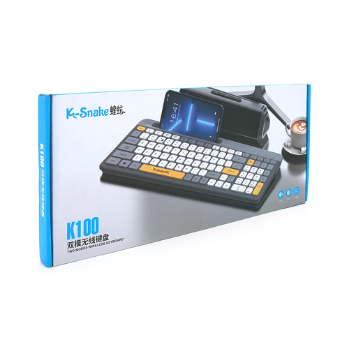 Клавіатура бездротова K100, 99 клавіш+ підставка під телефон, (Eng / Pyc), 2.4G, White / Gray, 380x175mm, Box