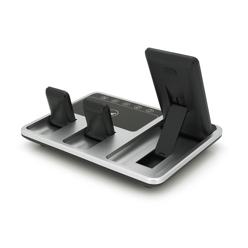 Бездротова зарядка+годинник R-11 4в1, під телефон+годинник+навушники, Black / Silver, Box