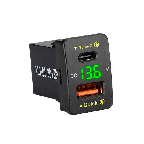 АЗУ FPUV-G, PD+QC3.0, Type-C: 30W, 5V-3A / 9V-3A / 12V-2.5A, USB: 18W, 5V-3.4A / 9V-2A / 12V-1.5A, 33x23mm, LED Green, Black