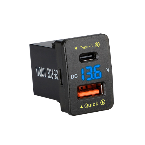 АЗУ FPUV-B, PD+QC3.0, Type-C: 30W, 5V-3A / 9V-3A / 12V-2.5A, USB: 18W, 5V-3.4A / 9V-2A / 12V-1.5A, 33x23mm, LED Blue, Black