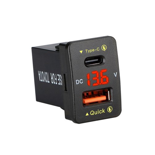 АЗУ FPUV-R, PD+QC3.0, Type-C: 30W, 5V-3A / 9V-3A / 12V-2.5A, USB: 18W, 5V-3.4A / 9V-2A / 12V-1.5A, 33x23mm, LED Red, Black