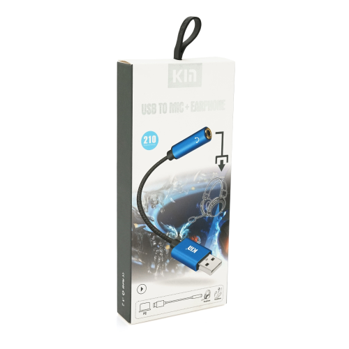 Перехідник для навушників KIN KY-210 USB2.0(M)-Jack3.5(F), Blue, Box