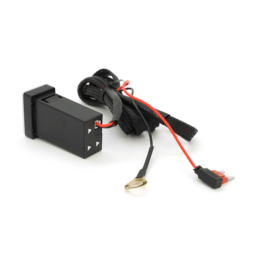 АЗУ врізне 60W-D01T03-Fuse, PD+QC, Type-C: 30W, USB: 30W, LED підсвічування, комплект проводів під паяння з запобіжником, 33x22х58mm, Black