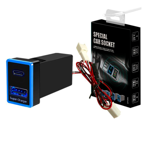 АЗУ врізне 130W-D01T03-С, PD+QC, Type-C: 100W, USB: 30W, LED підсвічування, комплект дротів з роз&apos;ємами, 33x22х58mm, Black