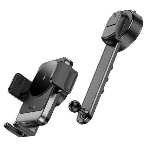 Автоутримувач HOCO HW14+ Wireless Charging 15W, кріплення на торпеду, затискач 55-90мм, Black, Box