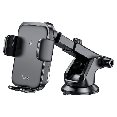 Автоутримувач HOCO HW11+ Wireless Charging 15W, кріплення на торпеду, затискач 50-90мм, Black, Box