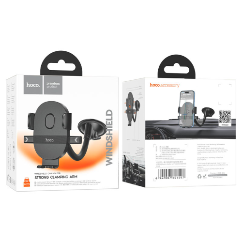 Автоутримувач HOCO H20, кріплення на скло, затискач 55-85мм, Black, Box