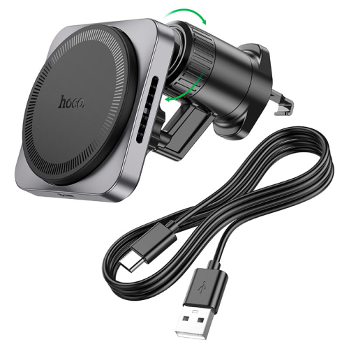 Автотримач HOCO HW15+ Wireless Charging 15W, кріплення на решітку, магніт, Black, Box
