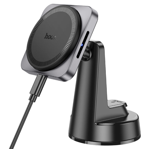 Автотримач HOCO HW16+ Wireless Charging 15W, кріплення на торпеду, магніт, Black, Box