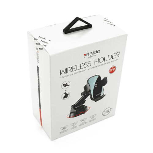 Автотримач Yesido C197+ Wireless Charging 15W, кріплення на торпеду, клямка 50-90мм, Black, Box