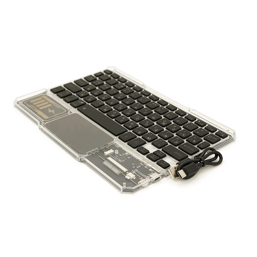 Клавіатура бездротова YT-K333, розкладна, 78 клавіш, Touchpad, (Eng / Pyc), 2.4G, вбудований акумулятор, 245x165mm, Black / Transparent, Box