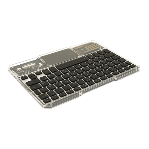 Клавіатура бездротова YT-K333, розкладна, 78 клавіш, Touchpad, (Eng / Pyc), 2.4G, вбудований акумулятор, 245x165mm, Black / Transparent, Box