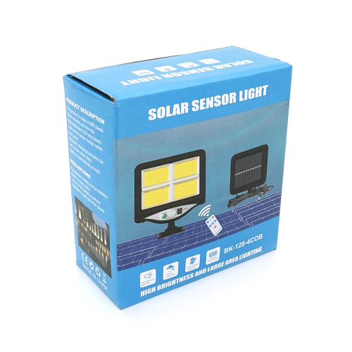 Вуличний ліхтар BK-128-6 з сонячною панеллю+пульт, вбудований акум, кріплення на стіну, 4COB, Black