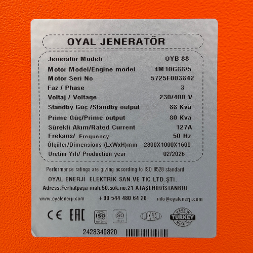 Дизельный генератор OYAL OYB-85 BAUDOUIN 4M10G70-5 88KVA / 70 кВт, генератор переменного тока OYL225FS, расход 75% нагрузки &amp;mdash; 13,5 литров / час, 230 / 400 В, 50 Гц (AVR+ATS), 2800x1000x1500 мм, 1325 кг, 195 л
