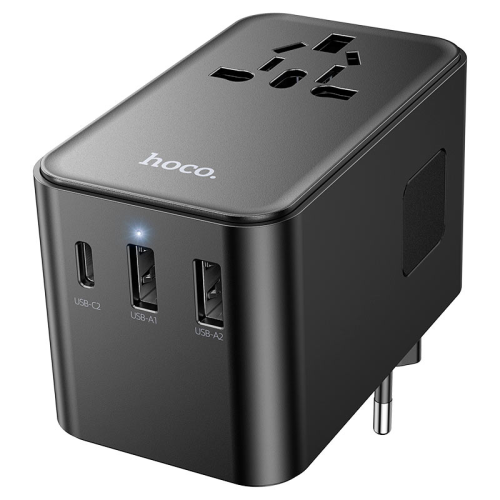 Мережевий фільтр HOCO AC18A на 1 розетку + 2 USB + USB-C, 35W, кабель 1,5 м, 220В, Black, Box