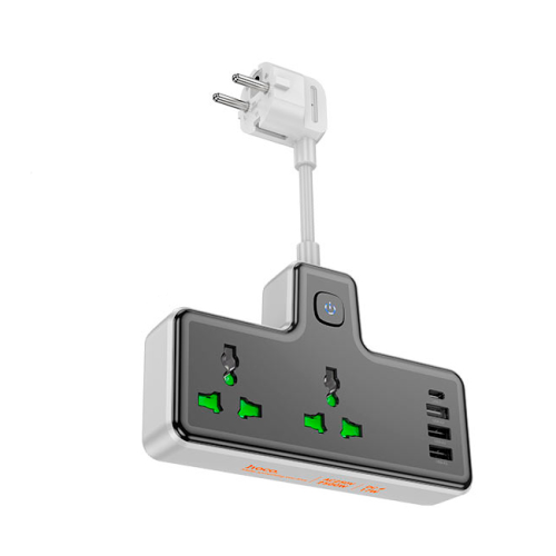 Мережевий фільтр HOCO AC11A на 2 розетки + 3 USB + USB-C, 17W, кабель 1,5 м, 220В, Black, Box