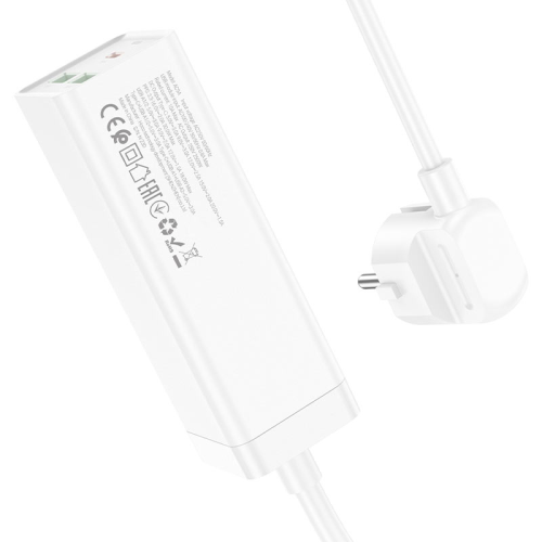 Мережевий фільтр HOCO AC9A на 1 розетку + 2 USB+USB-C, 30W, 220В, кабель 1,5м, White, Box