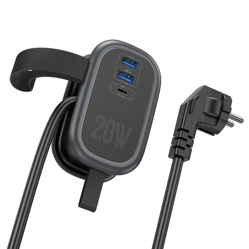 Фільтр HOCO NS7 на 1 розетку + 2 USB+ USB-C, 20W, кабель 1.1м, 220В, Black, Box