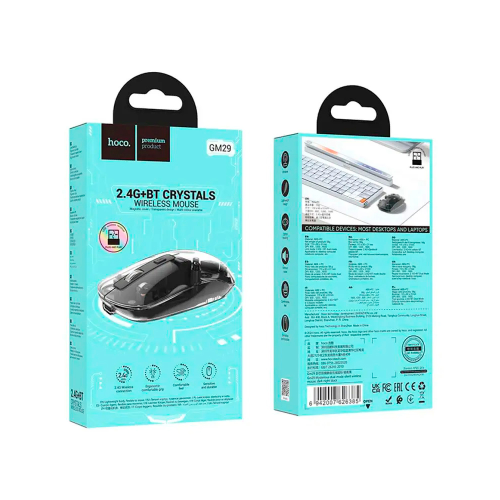 Миша бездротова HOCO GM29, 1600DPI, 2.4GHZ, Black / Transparet, Blister
