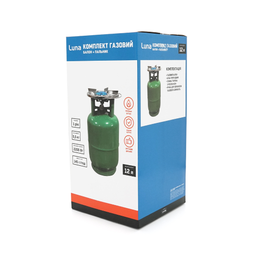 Газовий балон GL-12 5кг(12л), тиск 18BAR + пальник 20354, Green, Q2
