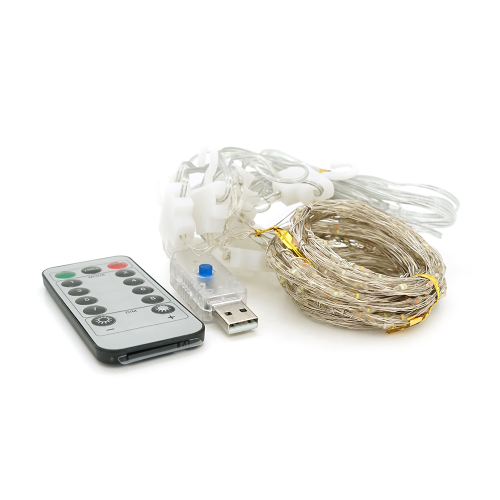 Гірлянда 200LED Штора (White Hot), USB+пульт, мідний провід, 8 режимів, 3*2метри, прозора ізоляція, BOX