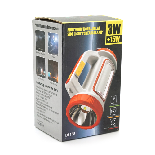 Ліхтар переносний TJ-5158-LED+COB, power bank 2000mAh, Li-Ion акумулятор, сонячна батарея, ЗУ microUSB, Box