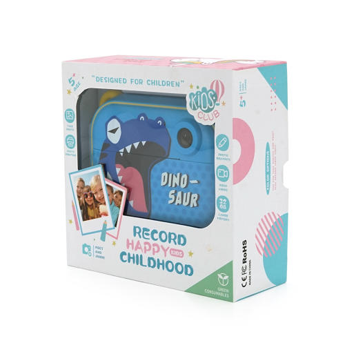 Дитячий фотоапарат YT008 з функцією миттєвого друку підтримка microSD card, Синій Динозавр, Box