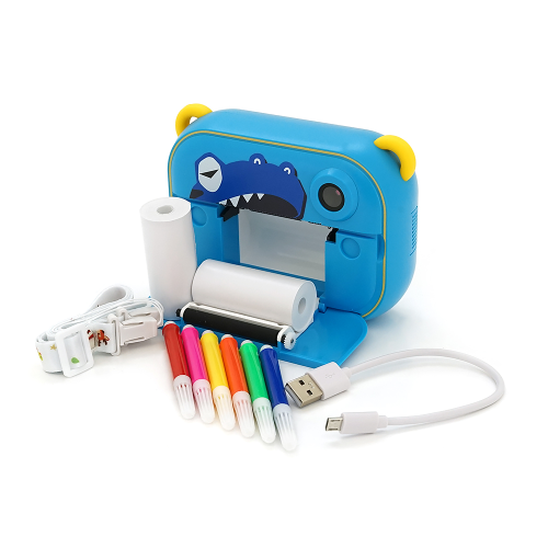 Дитячий фотоапарат YT008 з функцією миттєвого друку підтримка microSD card, Синій Динозавр, Box