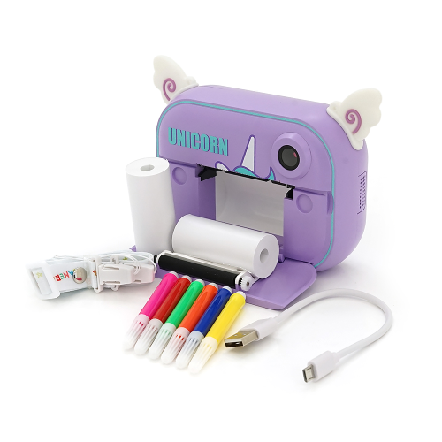 Дитячий фотоапарат YT008 з функцією миттєвого друку, підтримка microSD card, Фіолетовий Єдиноріг, Box